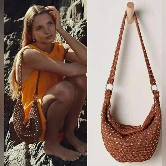 Free People Handbags - NWT new FREE PEOPLE catch my shimmer sling bag brown sequin purse woven